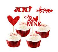 Ercaido Lot de 48 décorations pour cupcakes Rouge à paillettes