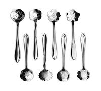 ERCentury Vaisselle en acier inoxydable, lot de 8 cuillères à café créatives à motif floral, cuillères à mélanger, à sucre, à thé, à thé glacé, à glace, 1 lot contient 8 motifs différents