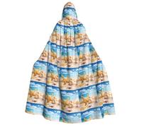 ERCgad Cape à capuche pour adultes, motif étoile de mer, coquillages, océan, plage, carnaval, déguisement pour bal masqué, cosplay, robe légère
