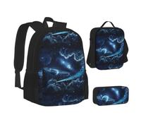 ERCgad Ensemble de sacs d'école 3 en 1 en toile avec imprimé lune, étoiles et planètes, sac à dos, sac à déjeuner, trousse à crayons pour homme et femme