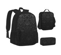 ERCgad Ensemble de sacs d'école 3 en 1 en toile avec imprimé tête de mort gothique, sac à dos, sac à déjeuner, trousse à crayons pour homme et femme