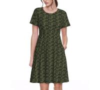 ERCgad Robe à manches courtes pour femme - Imprimé camouflage - Polyvalente - Pour le bureau, le w nd, les vacances, les fêtes, Noir , L
