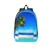 ERCgad Sac à dos léger unisexe avec imprimé palmiers et mer transparente - Sac à bandoulière double pour voyage, extérieur, shopping, quotidien, Noir , M, Décontracté