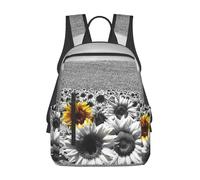 ERCgad Sac à dos unisexe léger et résistant à l'eau avec imprimé tournesols noirs et blancs