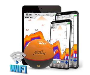 Erchang F68 Détecteur de poissons WIFI 100M Sondeur de pêche sans fil Détecteur d'écho pour la pêche en lac et en mer Compatible avec iOS et Android F68-Wifi