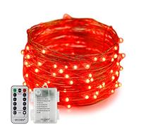 Erchen Guirlande lumineuse à DEL à piles, à intensité variable, 100 LED, ultra fine, étanche, 8 modes, minuteur, fil de cuivre avec télécommande à 13 touches, pour intérieur et extérieur, fête de Noël