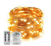 Erchen Guirlande lumineuse à DEL à piles, à intensité variable, 100 LED, ultra fine, étanche, 8 modes, minuteur, fil de cuivre, avec télécommande à 13 touches, pour intérieur et extérieur, fête de