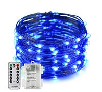Erchen Guirlande lumineuse LED à piles 100 LED ultra fine et étanche 8 modes avec télécommande 13 touches pour intérieur ou extérieur Bleu