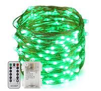 Erchen Guirlande lumineuse LED à piles avec variateur d'intensité 200 LED ultra mince étanche 8 modes minuterie fil de cuivre avec télécommande 13 touches pour intérieur ou extérieur fête de Noël Vert