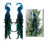 Ercheng Lot de 2 décorations de Noël en forme de paon - 48,9 cm - Oiseau pailleté à clipser - Plumes de paon artificielles naturelles 3D - Décorations pour sapin de Noël