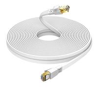 Ercielook Cat8 Câble Ethernet 12m 40 Gbit/s Plat RJ45 blindé | Câble réseau blanc haute performance 2000MHz, pour le câblage domestique, les jeux en ligne et les connexions routeur.