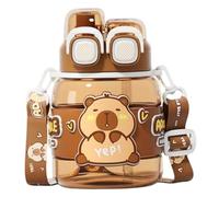Ercoiong Bouteille d'eau Capybara, 760 ML de Bouteille d'eau Mignonne résistante à la Chaleur avec Paille, Manche de Tasse Anti-calde, Sangle réglable Portable pour Le Bureau l'école Voyage Scolaire