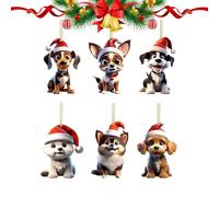 Erconsso Décoration de Noël pour Chien,Ornements Acryliques 2D pour Chien,6 Pièces Pendentifs Animaux Mignons pour Arbre De Noël Rétroviseur Voiture - Décoration pour Arbre de Mur Voiture Fenêtre