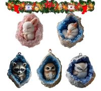 Erconsso Décorations Animales de Noël | Ornements Suspendables Animaux Géode 2D Acrylique,Lot de 5 Pendentifs Charm pour Fête Voiture Maison Noël | Décoration Fête et