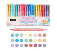 Erconsso Lot de 24 surligneurs à double pointe - Couleurs assorties - Pointe biseautée et fine - Marqueurs à double extrémité pour étudiants, enseignants, études, travail, maison, bureau, salle de