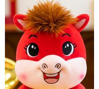 Erconsso Peluche Cheval en Doudou - Cheval du Nouvel an Lunaire en Peluche - Mascotte Cartoon 2026 Dieu de la Richesse et Paix | Décoration pour Salon Chambre Fête Table Chevet