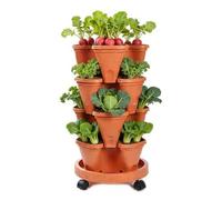 Erconsso Pot de fleurs vertical en terre cuite à 4 niveaux avec roulettes et plateau inférieur, empilable pour planter des fraises, des légumes, des fruits