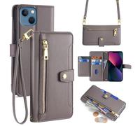 ERDARARIPRO Étui pour Xiaomi Poco M7 4G, avec cordon de transport, étui de protection à rabat, avec support et fermeture éclair magnétique, 6 emplacements pour cartes + 1 compartiment pour l'argent