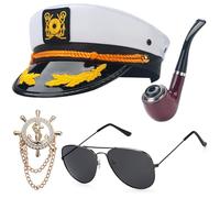 ERDOGLY Chapeaux de capitaine pour homme et femme, chapeau de marin avec accessoire de capitaine et lunettes de soleil et tuyau d'aviateur, casquette de marin, yacht, bateau, rock, cadeau de fête