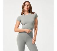Ère de brillance T-shirt col rond ajusté souple et élastique, manches courtes, coupe courte. Maille douce et respirante. Idéal pour le yoga, le pilates, la gym, le studio et une utilisation quotidienn