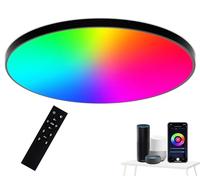 Eregou Plafonnier Led Couleur, 24W Luminaire Plafonnier Led et Contrôle APP, Lampe de Plafond Dimmable Compatible avec Alexa Google Home, pour Chambre Cuisine Couloir 3000K-6500K Noir