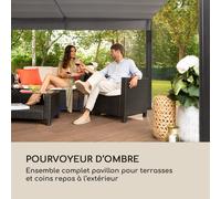 Chaise longue de jardin - blumfeldt Eremitage - Transat - 2 personnes - Bain de soleil - 4 rideaux latéraux - Cadre acier - Polyester - Blanc et crème G