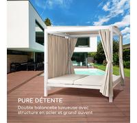 Eremitage Double XL balancelle 2 Pers cadre en acier auvent rideaux