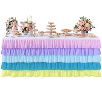 ERERE Jupe de Table à Volants for fêtes d'anniversaire, décorations de Mariage et événements spéciaux, Nappe en Tulle(Multi-Colored,183x77cm)