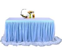 ERERE Jupe de Table en Tulle avec Volants, Style Tutu, for Tables Pliantes, élégante décoration de fête d'anniversaire de Princesse for présentation de gâteaux et Desserts.(Blue,9ft (275cm/108in))