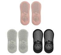 ERFGT 3 Paires Chaussettes de Yoga pour Femmes, Chaussettes Pilates en Coton, Chaussettes d'Entraînement Antidérapante, pour Ballet, Danse, Fitness, le Yoga à la Maison (Noir, Gris et Rose)