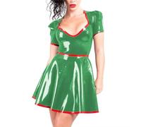ERFSQIYALHJ Robe trapèze plissée Look mouillé en Cuir PVC Tenues de soirée Club Sissy Mini Robe fétiche (Vert,S)