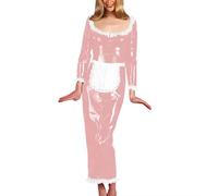 ERFSQIYALHJ Sissy Maid Cosplay Uniforme Dentelle Robe lolita avec tablier Robe demoiselle brillante en pvc (Lotus,6TG)