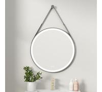 Erfu Miroir LED Salle de Bain Rond Suspendu - Anti-Buée, Éclairage Tactile, Design Moderne (Noir, φ80cm)