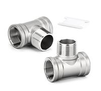 ERGAOBOY 2 pièces de raccords en T en acier inoxydable 304, raccords de tuyaux à filetage BSP 1/4" femelle x mâle x femelle, adaptateur en T à branche mâle