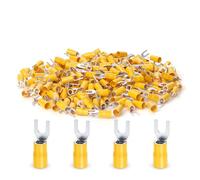 ERGAOBOY 200Pièces 12-10 AWG connecteurs isolés de fil de bêche de fourche, Terminal de sertissage électrique de type u jaune