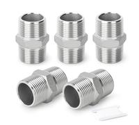 ERGAOBOY 5 Pcs 316L Raccords hexagonaux mâles en acier inoxydable, Raccord de tuyauterie 1/2" BSP Tuyau mâle x 1/2" BSP Tuyau mâle