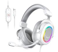 eRgDFS Casque de Jeu RVB avec Son Surround 7.1 3 EQ MIC sur l'oreille avec contrôle en Ligne Compatible avec PC PS4 PS5 Ampligame H6W(White)