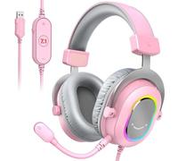 eRgDFS Casque de Jeu RVB avec Son Surround 7.1 3 EQ MIC sur l'oreille avec contrôle en Ligne Compatible avec PC PS4 PS5 Ampligame H6W(Pink)