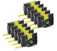 eRgDFS Compatible avec l'étiquette 10pcs 6 mm 9 mm 12 mm 18 mm 24 mm TZ 231 241 251 211 TZ 631 651 Black sur Ruban en laminé Blanc(10PK Black on Yellow)