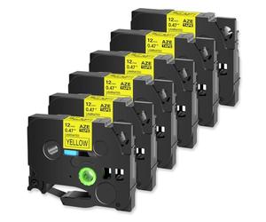 eRgDFS Compatible avec TZE-131 Tze-231 Tze-431 Tze-631 Étiquettes Imprimantes 6 Pack Ruban de Couleur Mixte Couleur Mixte(6PK Black on Yellow)