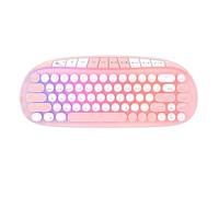 eRgDFS RK Round Typewriter Style Kearyboard 68 Tri Mode Wireless 2 4G Bluetooth Connectivité Wired RGB Rétro-éclairé Retro Design Gaming Clavier Compatible avec Plusieurs appareils(Korean Pink)