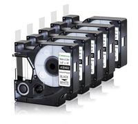 eRgDFS Ruban d'étiquettes Permanent en Polyester, 12mm, Noir sur Blanc, Compatible avec 18482 18483 18484 1000 4200 5200, Fabricants d'étiquettes compatibles avec A18483(5PK Black on White)