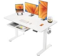ErGear Bureau Assis Debout électrique, 140x80cm, Blanc+tiroir