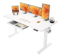 ErGear Bureau Assis Debout Électrique 160 x 80 cm, Bureau Réglable en Hauteur avec Rangement & 4 Préréglages Mémoire, Tiroir Easy-Glide, Design en T pour Stabilité, Table en Plusieurs Sections, Blanc
