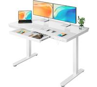 ErGear Bureau Assis Debout Électrique, Bureau Réglable en Hauteur 120 x 60 cm, avec Rangement, Tiroir et 2 Ports de Charge, 3 Mémoires, Plateau en Verre