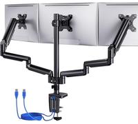 ErGear Support Ecran PC 3 Ecrans pour 13-27'', 3 Bras Ecran PC à Gaz avec Ports USB, Support Ecran pc Réglable en Hauteur, Inclinable, Rotatif et Pivotant, 2 Options de Montage, VESA 75/100 mm Gaming