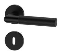 ERGO line BAUHAUS Poignée de porte d'intérieur, noire, pour portes d'intérieur à clé, paire de poignées de porte sur rosaces rondes, noire mate, acier inoxydable, poignée