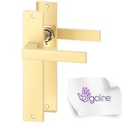 ERGO line CUBE garnitures de porte carrées, doré mat, poignée avec rosette sans d’orifice, ensemble de poignées avec rosette longue, garniture de porte, carré de 7 mm, entraxe 70 mm, laiton brossé mat