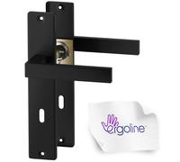 ERGO line CUBE Poignée de porte carrée noire sur plaque longue, version clé (L), entraxe 70mm, pour porte d'intérieur, tige 7mm