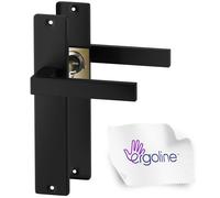ERGO line CUBE Poignée de porte carrée noire sur plaque longue, version sans trou (bec de cane), pour porte d'intérieur, tige 7mm